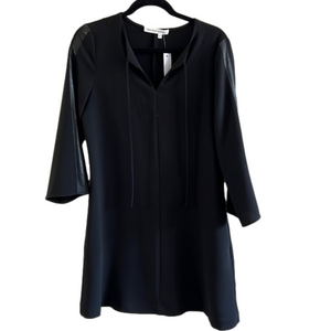 MELISSA NEPTON black dress with pockets & faux leather strip on sleeve NWT